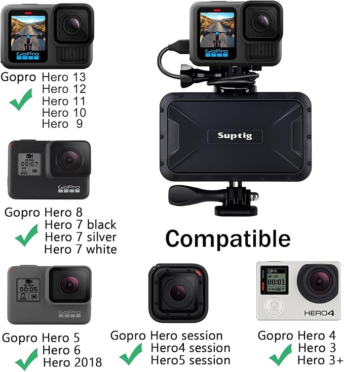 Suptig Portable Charger, 7800mAh Battery Pack Power Bank, Compatible for Gopro Hero 13 Hero 12 11 10 9 8 7 6 5 4 3 3+ Hero Session Hero + DJI osmo AKASO Insta 360 Digital Camera Phone (Black)