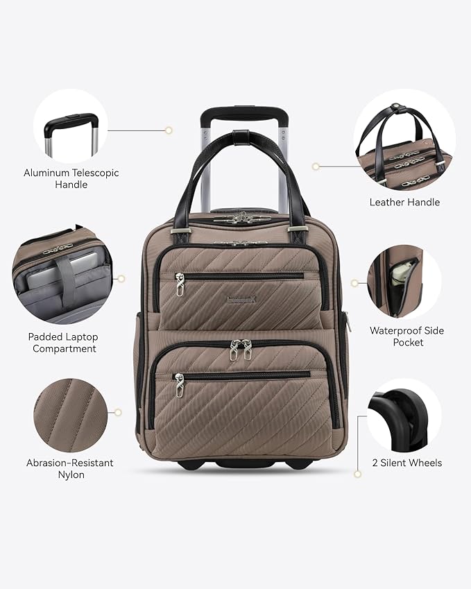 LUGGEX Underseat Carry On Luggage with Wheels, Stylish Lightweight Under Seat Luggage, Soft Sided Personal Item Suitcase for Short Trip (Cafe Latte, 16 Inch)