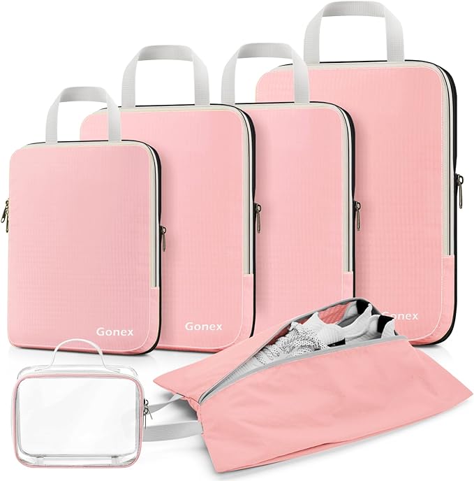 Gonex Compression Packing Cubes, 3pcs/4pcs Expandable Storage Travel Luggage Bags Organizers