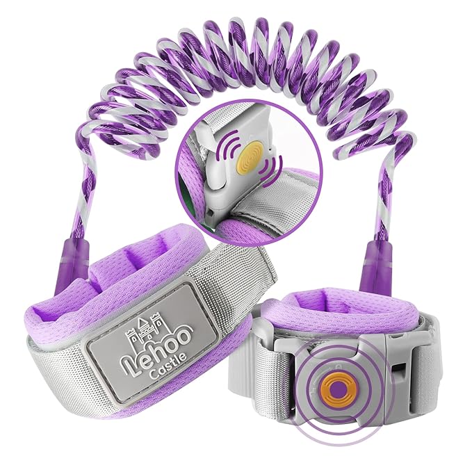 Lehoo Castle Toddler Leash, 4.9ft Kid Leash Wrist with Induction Lock, Anti Lost Wrist Link for Toddlers, Reflective Leash for Kids, Child Leashes for Toddlers (Purple)