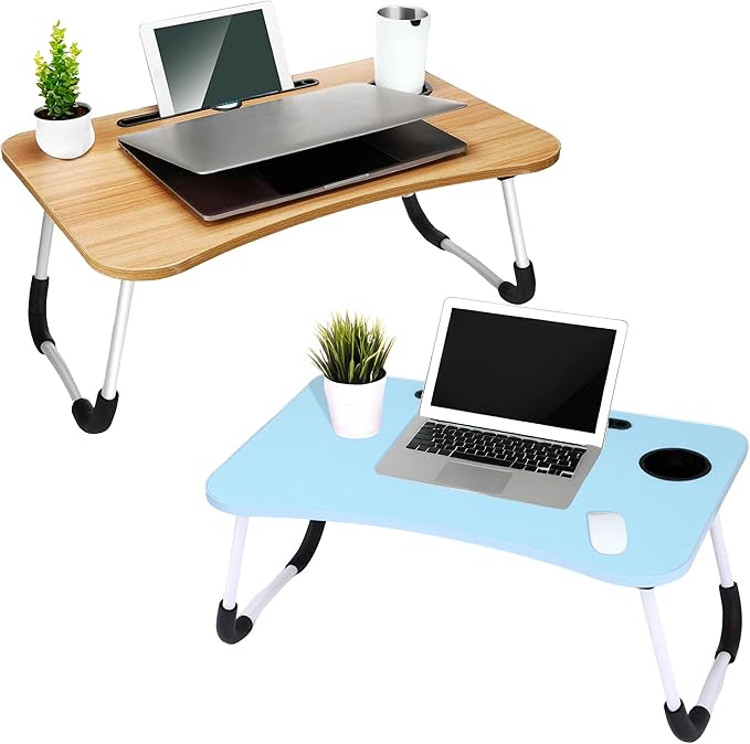 2-Pack Large Lap Desk for Bed & Sofa with Cup Holder & Foldable Legs Laptop Table, Breakfast Serving Tray, Tablet Phone Groove, Foldable Legs