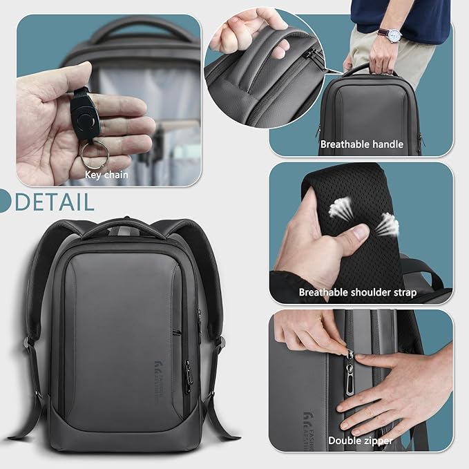 hk Laptop Backpack for Men with USB Charging Port Water-Resistant for 15.6 Inch Computer Bag Durable High-Tech Daypack Casual Backpack for Business Work College Weekender Travel- Dark Grey