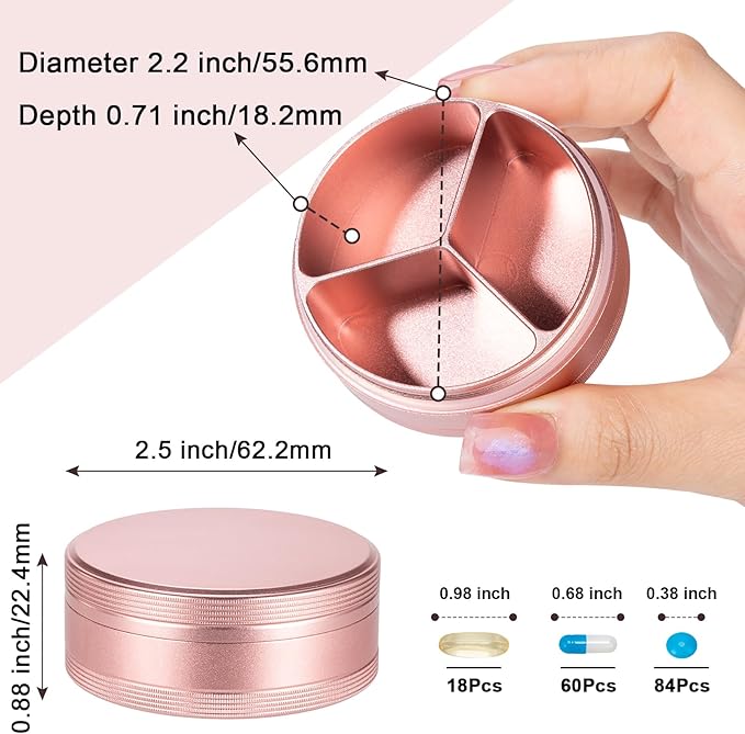 Metal Pill Box 3 Compartment - Waterproof Pill Container for Pocket or Purse, Portable Travel Pill Organizer Heavy Duty Daily Pill Case for Medication, Vitamin