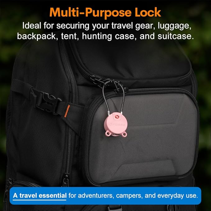 Forge TSA Approved Luggage Locks Ultra-Secure Dimple Key Cable Locks for Travel with Zinc Alloy Body- 2 Pink Locks