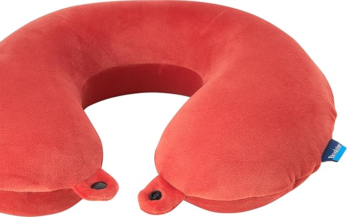 Brookstone Travel Neck Pillow - Lightweight Fleece Casing U-Shaped Stuffable Memory Foam Travel Pillow for Sleeping and Neck Support, Terra Cotta