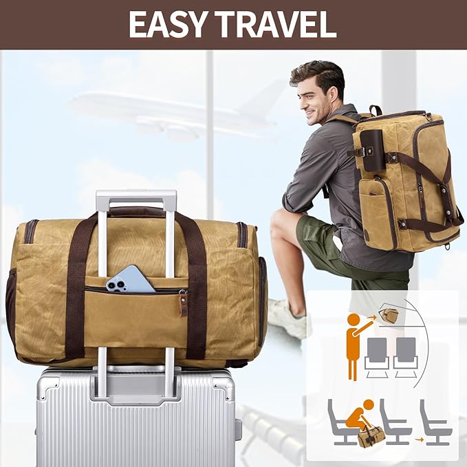 Travel Duffle Bag Weekender Bag with Shoe Compartment Overnight Bag for Men Travel Bag Carry On Lugguage Brown