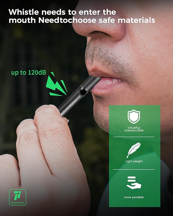 Titanium Emergency Whistle, Survival Safety Whistles for Coaches,Dog Training,Hiking, Life Saving-Loud up to 120db