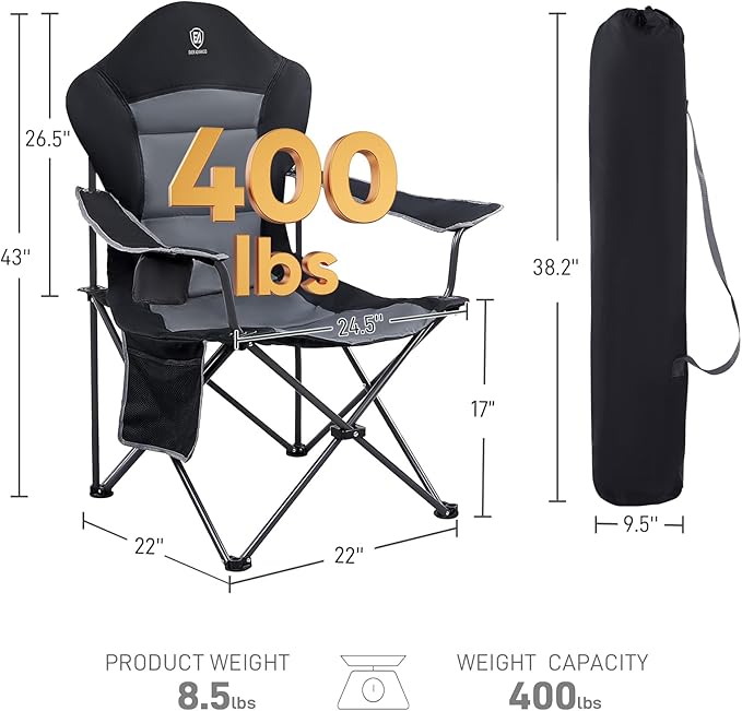 EVER ADVANCED Camping Chairs, Lawn Chairs Outdoor Sports Chairs, Folding Chair Camping Chairs for Adults, Supports 400lbs