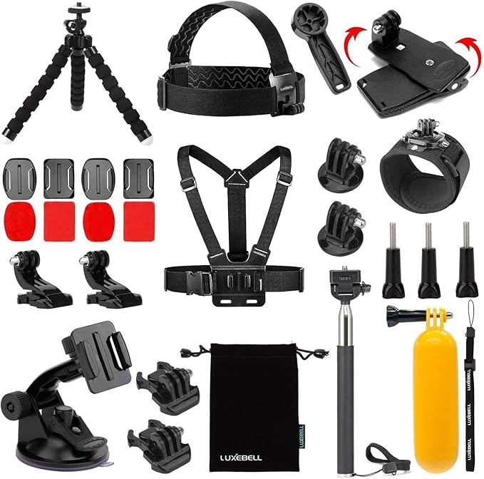 Luxebell Accessories Kit for AKASO EK5000 EK7000 4K WiFi Action Camera GoPro Hero 12 11 10 9 8 7 6 5/Session 5/Hero 4/3+/3/2/1 Max Fusion SJ4000 SJ5000 (14-in-1)