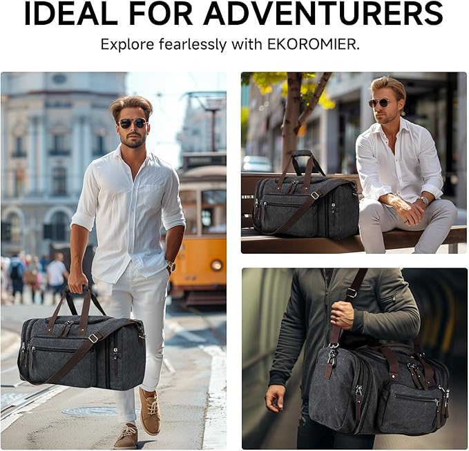 Canvas Expandable Duffle Bag for Men Traveling, Luggage Travel Bag Weekender Overnight Bag,Mens Gym Carry on Duffel Bags