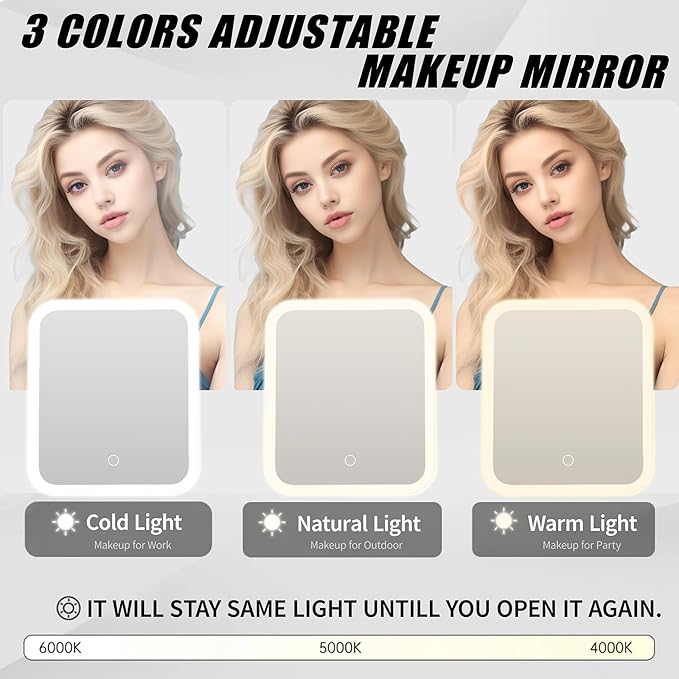 Travel Makeup Bag with Mirror and Light, Cosmetic Artist Organizer Case with LED Mirror, Travel Makeup Case for Cosmetic Brush Holder Storage, Toiletry Case for Women Gift