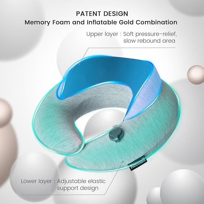 Inflatable Travel Pillow, Upgraded Travel Neck Pillow for Airplane Neck Support Sleeping - 3rd Generation, Double Comfort Plane Pillow - Portable Travel Essentials