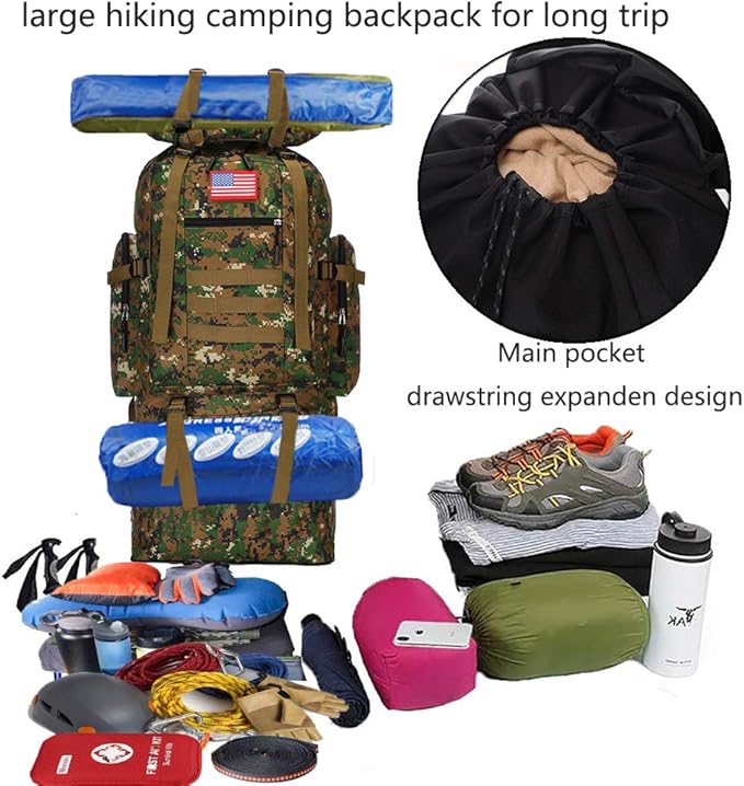 Hiking Backpack for Men 70L/100L Camping Backpack Military Rucksack Molle 3 Days Assault Pack for Climbing