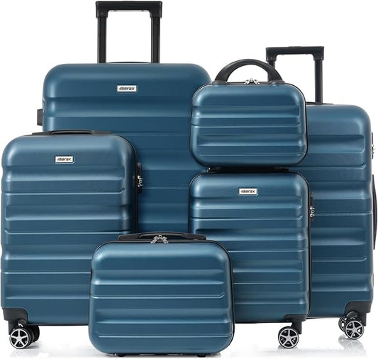 Merax Luggage Sets 6 Piece Hardshell ABS Suitcases with 8 Silent Spinner Wheels Durable and Lightweight Travel Luggage for Family Trips Ink Blue