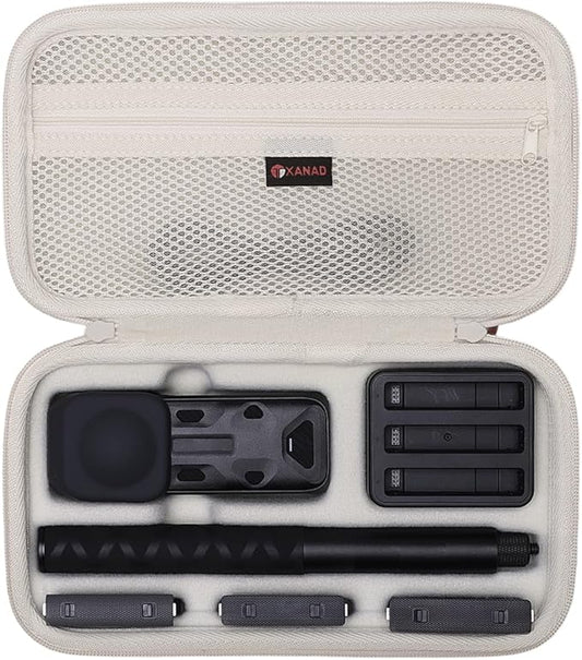 XANAD Hard Case for Insta360 X5/X4/X3/X2 Waterproof 8K 360 Action Camera,114CM Selfie Stick- Stroage Carrying Bag(Cream)