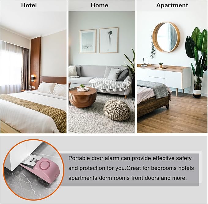 2 Pack Portable Door Stop Alarm, Door Stopper with 120db Loud Security Alarm, Travel Door, Doorstops Wedge Sensors Security Devices for Traveling Apartment Hotel and Home (Pink)