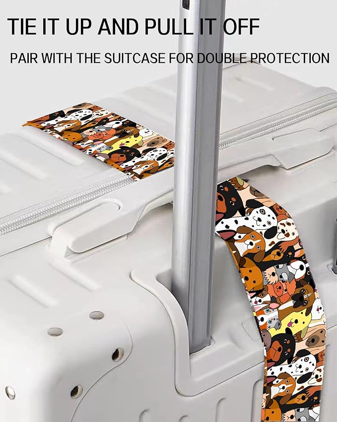 Luggage Straps for Suitcases, Adjustable Travel Belt, Durable Wide Luggage Strap, Cute Suitcase Strap Identifiers with Buckle, Bag Straps for Luggage, Cute Colorful Dogs
