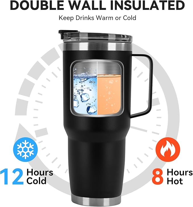 HASLE OUTFITTERS 30oz Tumbler Bulk with Handle, Insulated Travel Coffee Mug Set with Handle Leak-Proof Double Wall Stainless Steel Vacuum Tumblers Pack Metal Cup for Hot and Cold Drink