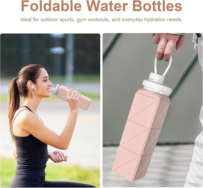 Collapsible Water Bottles, Portable Lightweight Reusable Leak-Proof BPA-Free Silicone Foldable Water Bottle for Travel Hiking Camping Gym Outdoor Activities Sports,Detachable for Dishwasher