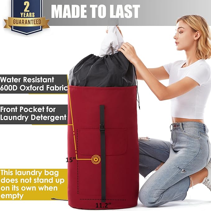 Extra Large Laundry Bag 115L, College Dorm Room essentials, Laundry Backpack Bag for College, Red Laundry Bag Backpack, Heavy Duty Laundromat Bags, Portable Laundry Duffle Bag for Camping, Apartment
