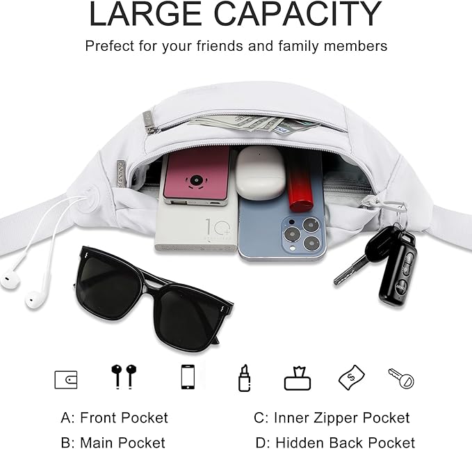 MAXTOP Large Crossbody Fanny Pack with 4-Zipper Pockets,Gifts for Enjoy Sports Festival Workout Traveling Running Casual Hands-Free Wallets Waist Pack Phone Bag Carrying All Phones