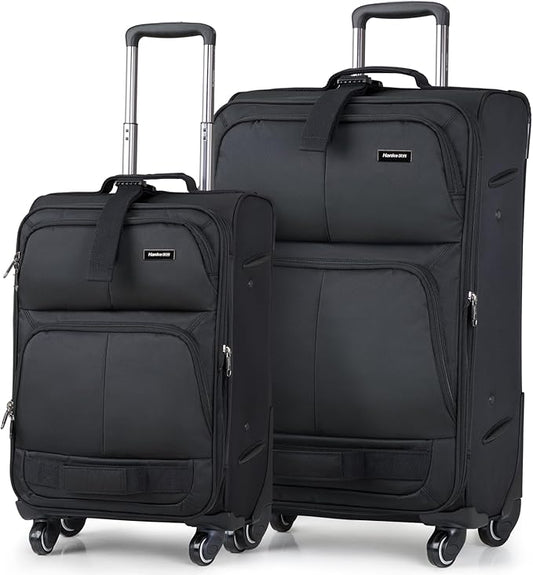 Hanke Luggage Sets 2 Piece Softside Expandable Luggage With Spinner Wheels TSA Lock,Travel Luggage Rolling Suitcase Checked Luggage Black(20/28)