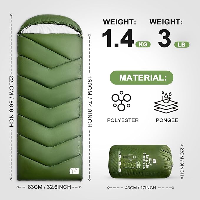 Sleeping Bags for Adults Cold Weather,Portable, Waterproof,Lightweight Camping Sleeping Bag for Tall Girls Boys with Compression Sack for Warm Camping, Hiking, Outdoor & Indoor