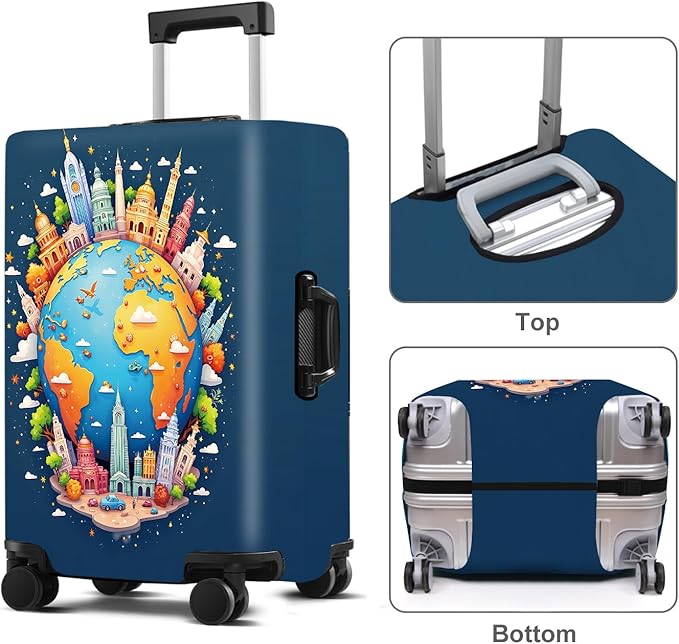 Luggage Cover Washable Suitcase Protector Anti-Scratch,Stretchable Fit for 20-34Inch Luggage Durable Travel Bag Cover with Zipper Closure (Earth, M(fits 24-26Inch suitcase))