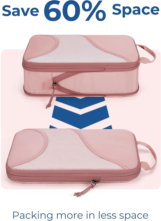 BAGSMART Compression Packing Cubes - 6 Set Travel Packing Cubes for Suitcases, Compression Suitcase Organizers with Shoe Bag