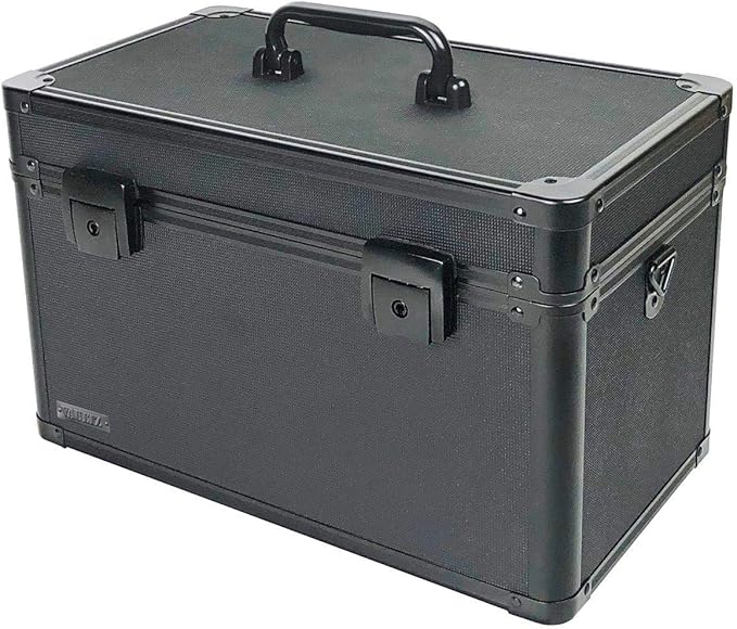 Vaultz Portable Safe Box - 14 L x 9.12 H x 8.5 Inch Large Storage Box with Lock, Mesh Pocket & Adjustable Compartments for Cash, Documents and Valuables - Tactical Black
