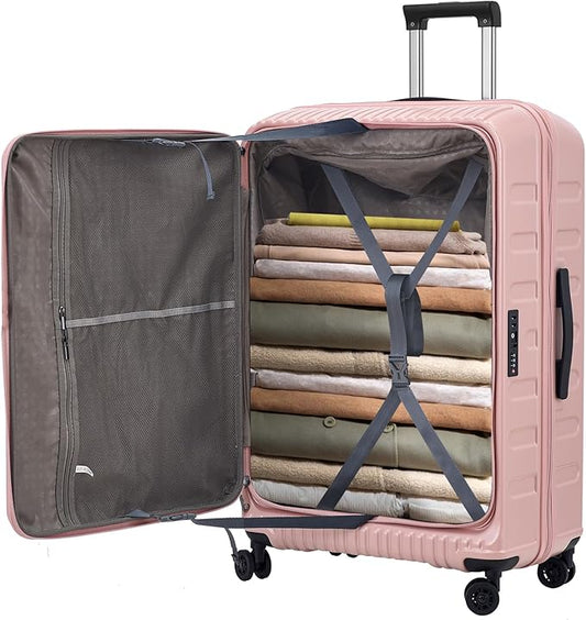 29 Inch Luggage with Expansion & Side Opening Design, 50 * 31(35)*76cm, 117L~133L Ligthweight ABS+PC Hardshell Checked Suitcase, TSA Lock & YKK Zipper with HINOMOTO 360° Wheels, Pink