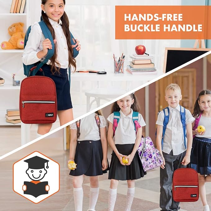 opux Lunch Box for Girls Boys Kids, Insulated Leakproof Lunch Bag, Reusable Teen Lunch Boxes for School, Medium Large lunchbox for Women Men Adult for Work with Front Back Pocket (Red)