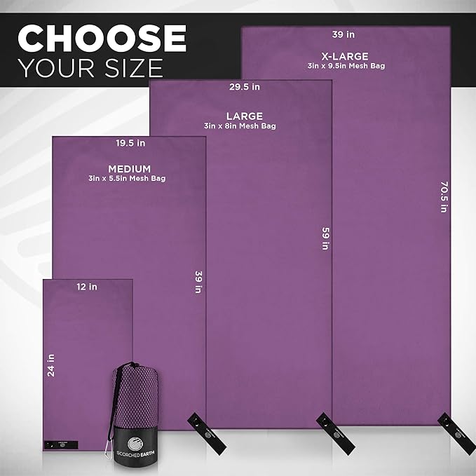 ScorchedEarth Microfiber Travel & Sports Towel Set (Ultra Violet) - XL Set (39x70.5 & 12x24)