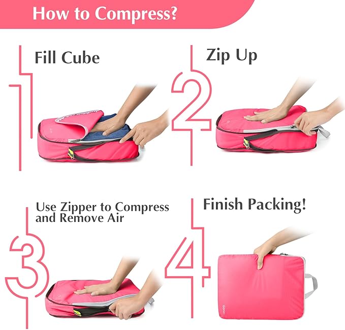 Gonex Compression Packing Cubes, 3pcs/4pcs Expandable Storage Travel Luggage Bags Organizers