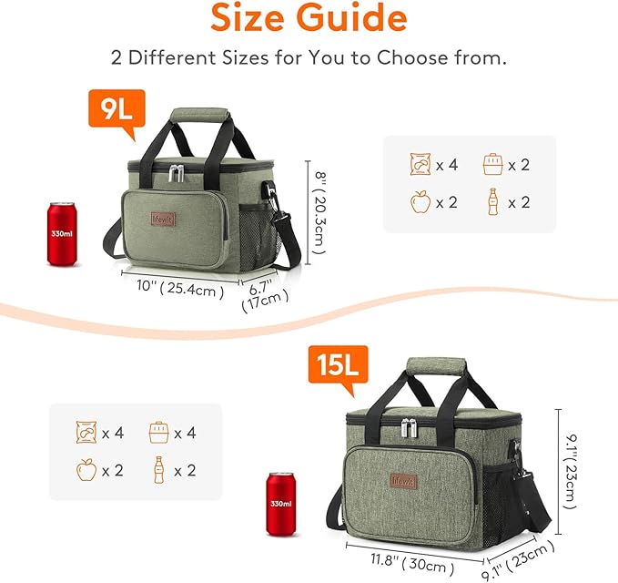 Lifewit Medium Lunch Bag Insulated Lunch Box Soft Cooler Cooling Tote for Adult Men Women, Dark Green 12-Can (9L)