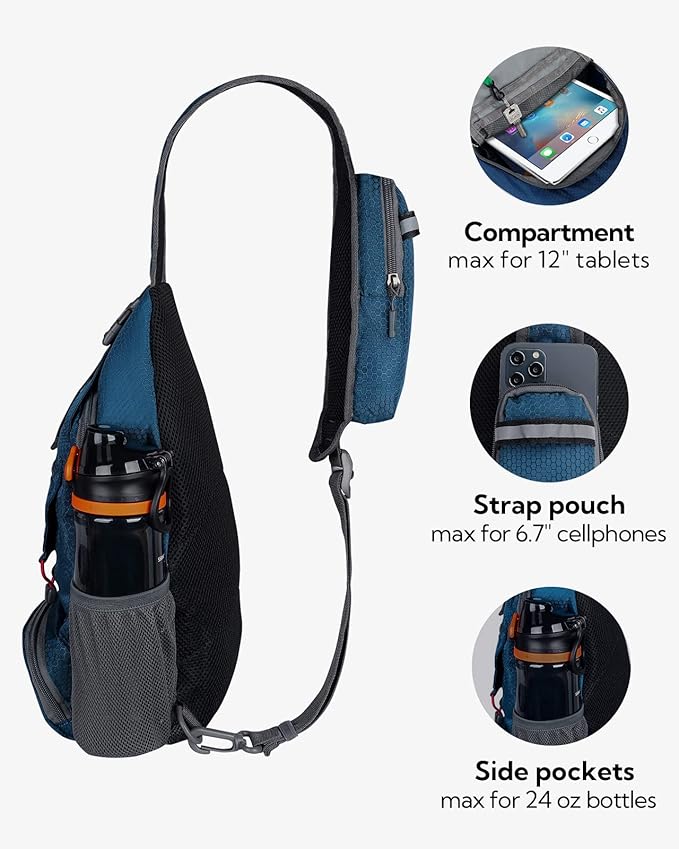 WATERFLY Packable Small Crossbody Sling Backpack Shoulder Chest Bag Daypack for Hiking Traveling