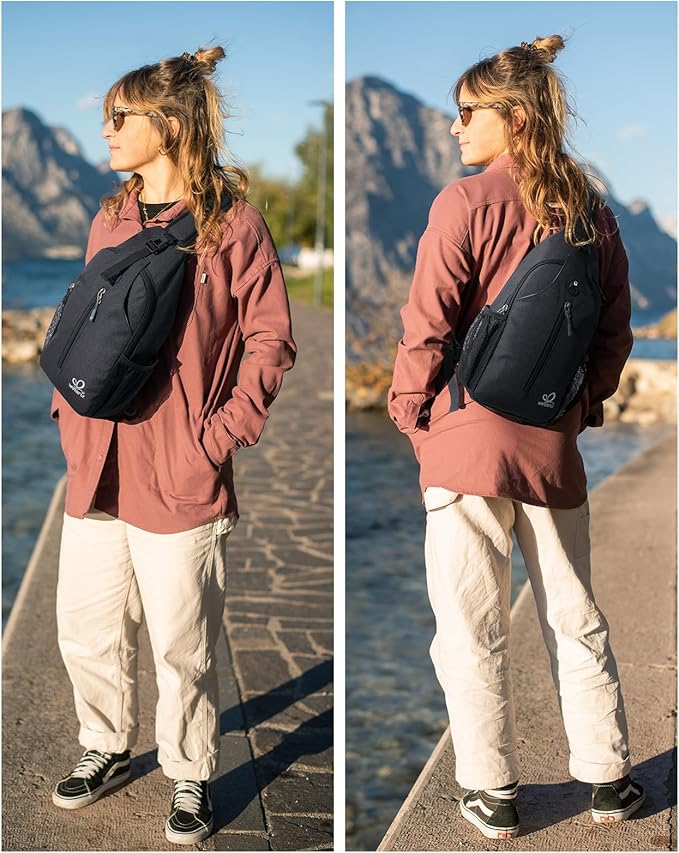 WATERFLY Crossbody Sling Backpack Sling Bag Travel Hiking Chest Bag Daypack
