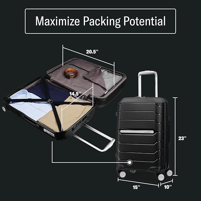Samsonite Freeform Hardside Carry-On Luggage with Spinner Wheels - Hardshell Suitcase - TSA, Airline-Approved - Expandable Hard Shell, Smooth Rolling Wheels for Lightweight Travel - Light Grey