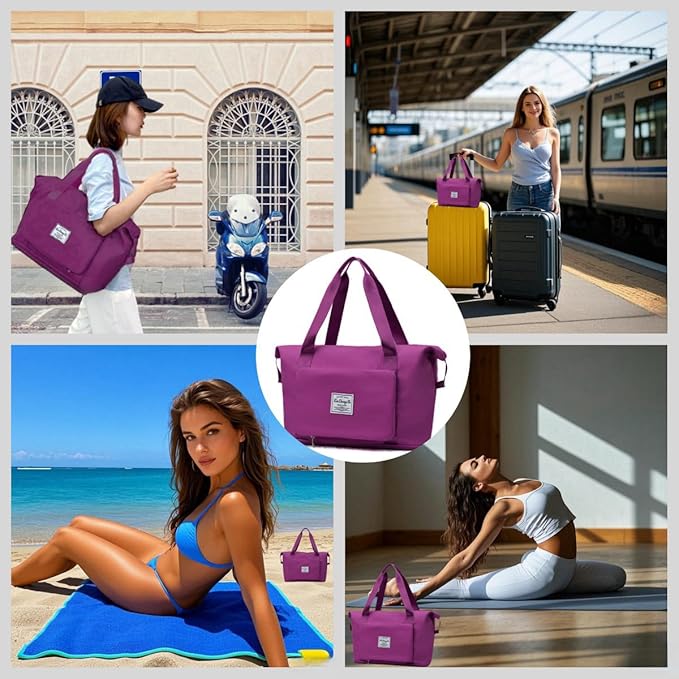 Large Capacity Foldable Travel Bag, Expandable lightweight Carry on Bag, Dry with Wet Separation Spor Duffel Bags