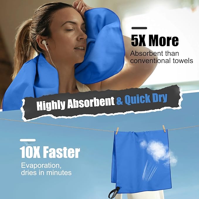 Quick Dry Travel Towel, 3 Sizes 1 Pack Camping Microfiber Towel, Lightweight Fast Drying Towels Set 60"x30", 30"x15", 15"x15" w/Bag for Gym, Beach, Hiking, Swimming, Dark Blue
