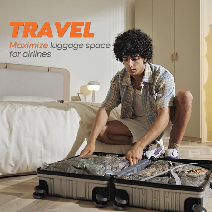 Rechargeable Wireless Pump Travel Storage Bags Set - 15 Pack Portable Space Saver Bags for Travel & Home - Vacuum Compression Packing Seal for Clothes, Blankets, Seasonal Storage