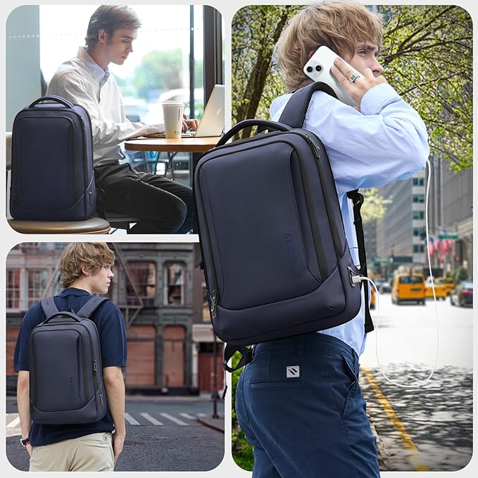hk Laptop Backpack for Men with USB Charging Port Water-Resistant for 15.6 Inch Computer Bag Durable High-Tech Daypack Casual Backpack for Business Work College Weekender Travel- Blue