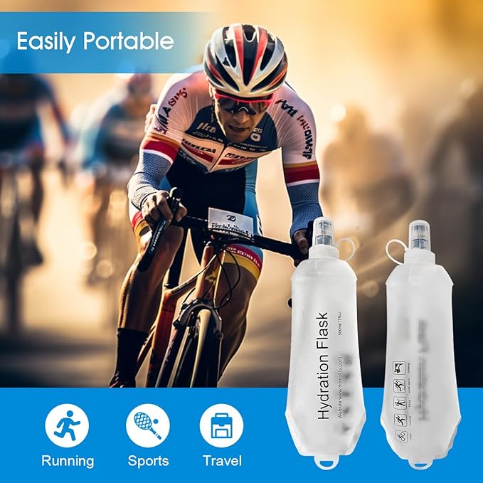 AXEN Soft Flask TPU Foldable Running Hydration Flask, Soft Collapsible Water Bottle for Hydration Pack Cycling Marathon Running Hiking