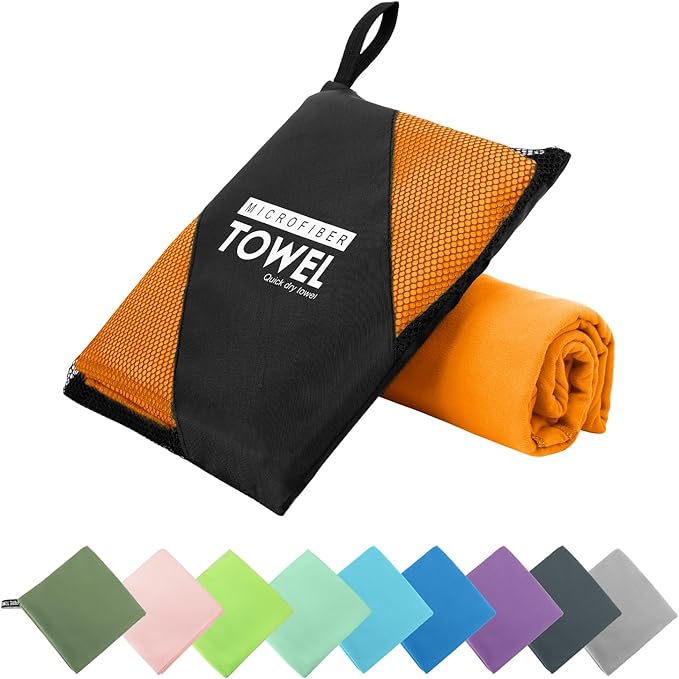 Microfiber Travel Towel, Soft Lightweight Quick Dry Towel, Super Absorbent Compact Travel & Sports & Beach Towels for Camping, Backpack, Gym, Swimming, Yoga, Hiking (M:20"×40" -Orange)