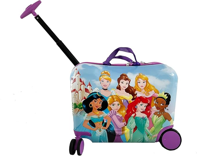 Disney Princess Ride on Suitcase for Kids, 18'' Toddler Carry-On Luggage With Wheels, Cute Lightweight Kids Travel Suitcase Trolley