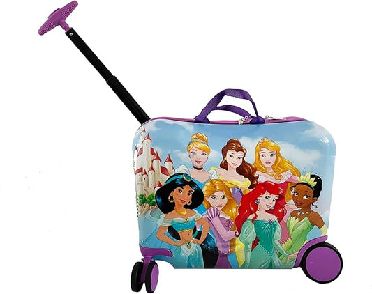 Disney Princess Ride on Suitcase for Kids, 18'' Toddler Carry-On Luggage With Wheels, Cute Lightweight Kids Travel Suitcase Trolley
