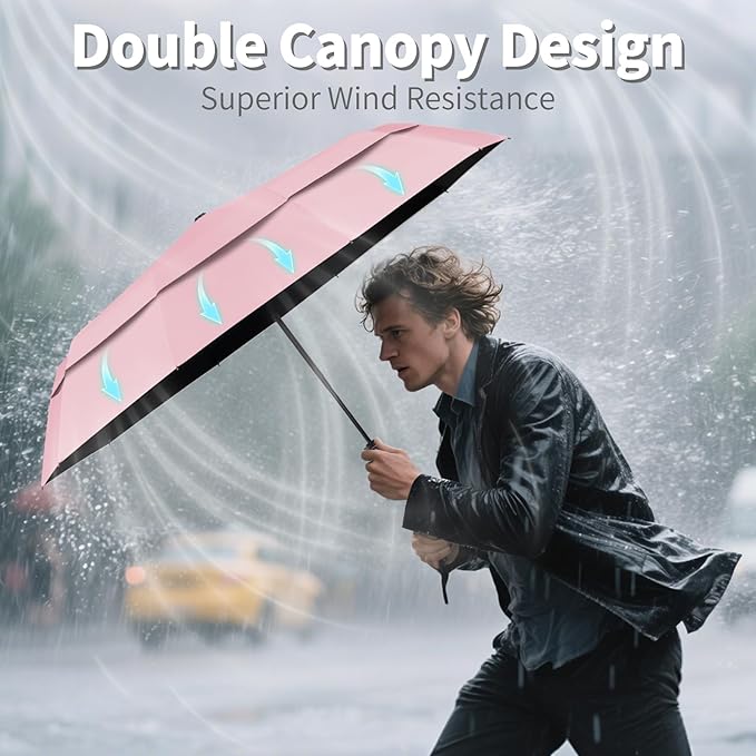 Seniny Windproof Travel Umbrella, Double Vented Canopy Large Umbrellas for Rain, Automatic Compact Umbrella for Car Backpack, Portable Pocket UV Umbrellas for Sun Protection Walking, Lightweight