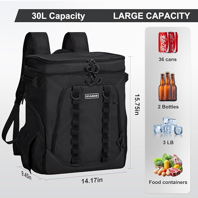 Beach Cooler Backpack for Men 36cans Insulated Backpack Cooler Lunch Bag for Women Camping Hiking Picnic Travel for 18 Hours Cooling 30L