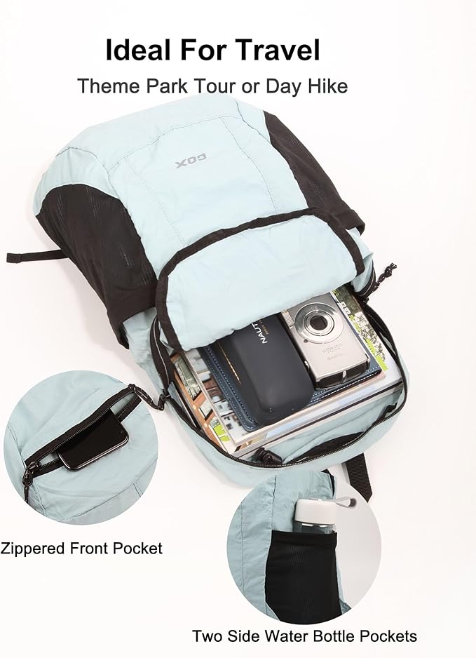 GOX Foldable 20l Backpack For Travel Lightweight Hiking Packable Daypack for Men Travel Camping Outdoor Bag Women (Sky Blue)