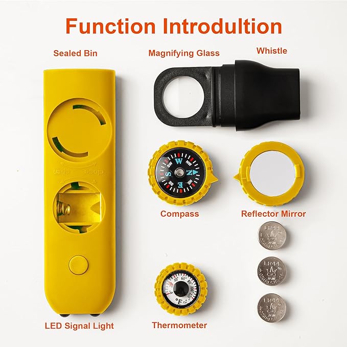 Emergency Survival Safety Whistle，Whistle for Kids with Lanyard,Compass,Thermometer,Ideal for Kayaking, Boating, Hiking, Camping, Climbing
